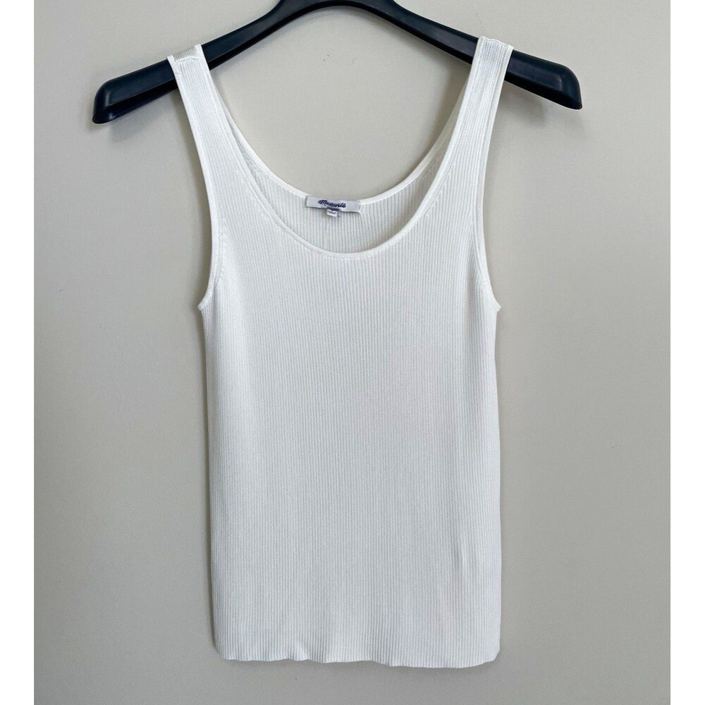 Madewell Womens Scoop Neck Sweater Tank Ribbed Ivory Drapey Viscose NWT size M